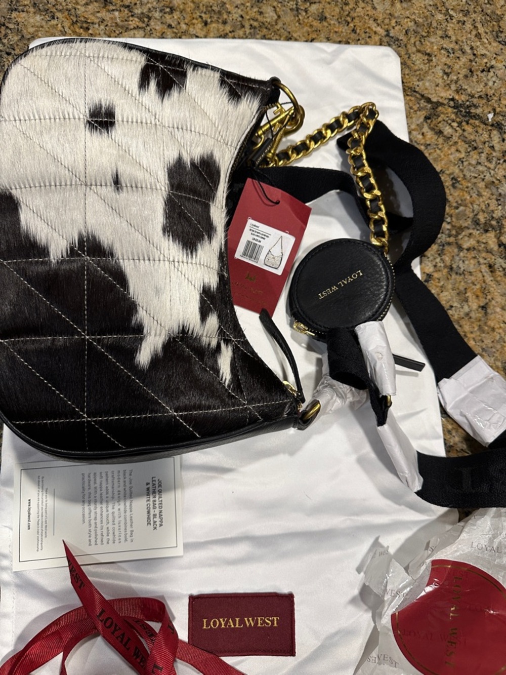 Loyal West Crossbody Black & White Cowhide Crossbody Bag with Gold Hardware NWT - Picture 6 of 9
